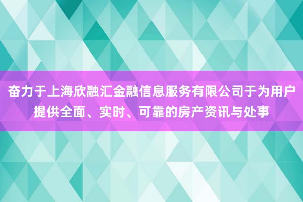 奋力于上海欣融汇金融信息服务有限公司于为用户提供全面、实时、可靠的房产资讯与处事